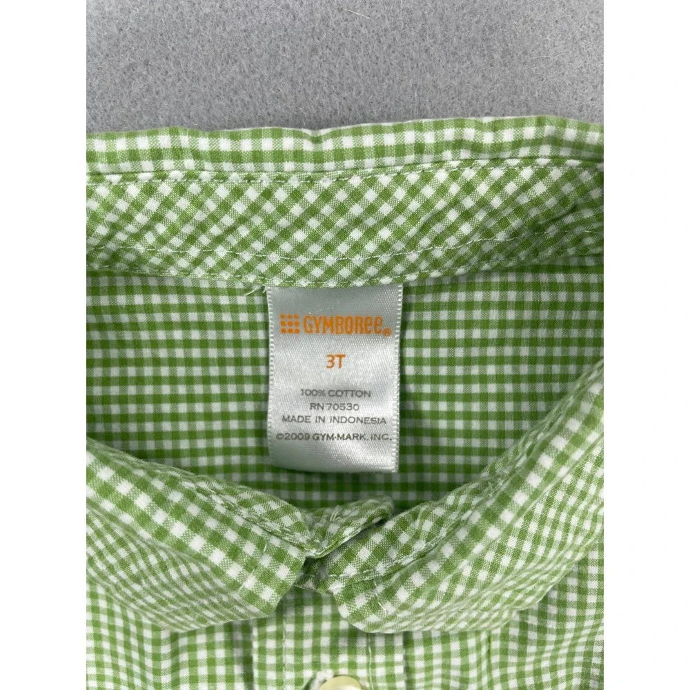 Gymboree Boys Green Gingham Long Sleeve Button Down Shirt 3T